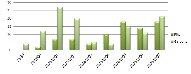 Diplomes filles et garçons entre 1999 et 2007